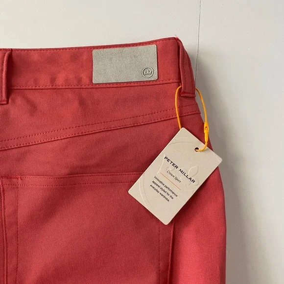 Peter Millar MenPerformance Pants 32x34 CRED‎ Coral Red Slim Fit NWT Golf